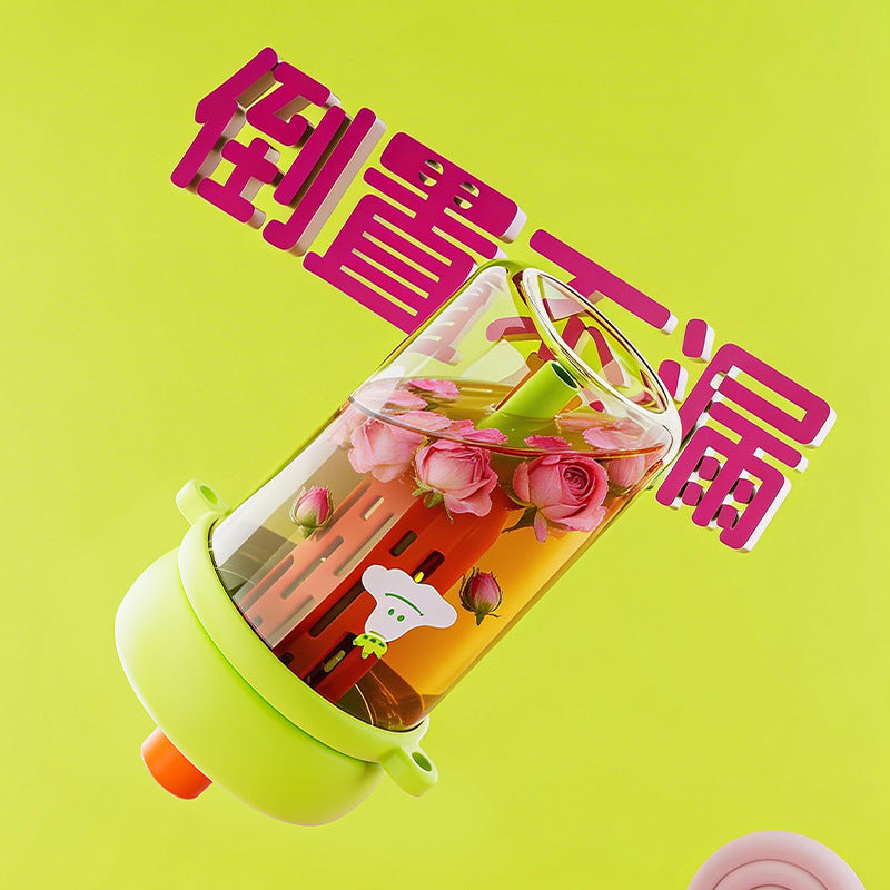 Cute cartoon straw cup - portable, leak-proof, and perfect for students and kids. ideal for indoor and outdoor use. transparent and easy to carry