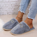 Rhinestone bow slippers women's 2024 new korean style closed-toe fuzzy slippers trendy autumn/winter indoor/outdoor cotton slippers