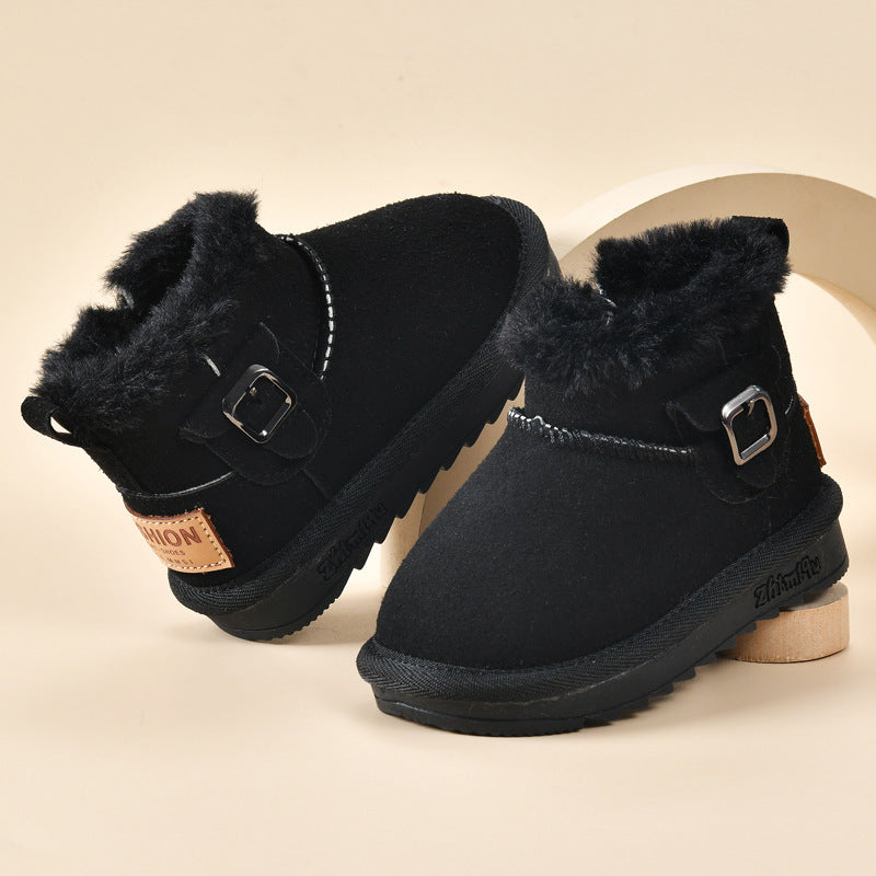 Sheepskin all-in-one snow boots kidswinternew arrival boys shoes girl waterproofnon-slipthickened large cotton shoes