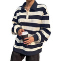 Long sleevest-shirt women's sweatshirtpolo collarautumtrendy brand lapeltrendy youth easiest for matchhandsomestripes