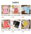 Children's clothing cross-border european and american girl rose red short-sleeved tops + blue pants two-piece set