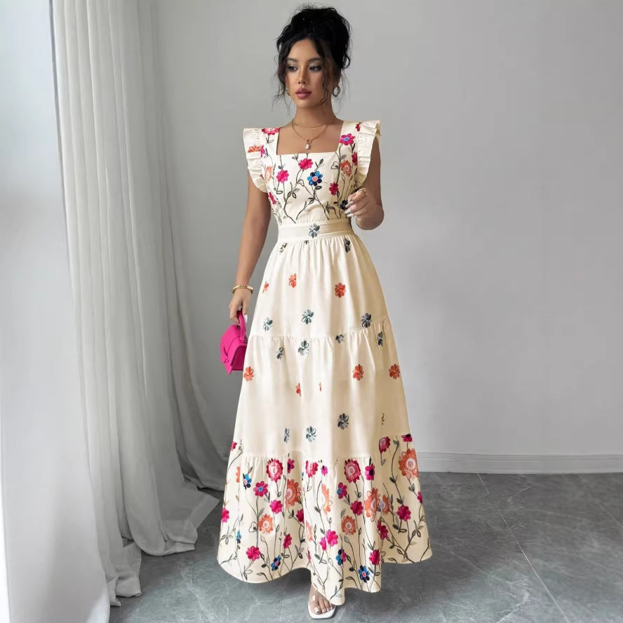 puff sleeve floral print cinched waist flared skirt romantic elegant everyday dress