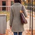 Fashionfall and winter style women's outwear herringbone pattern large lapel single breasted flap pocket pants design slimming lookwoolen coat supply