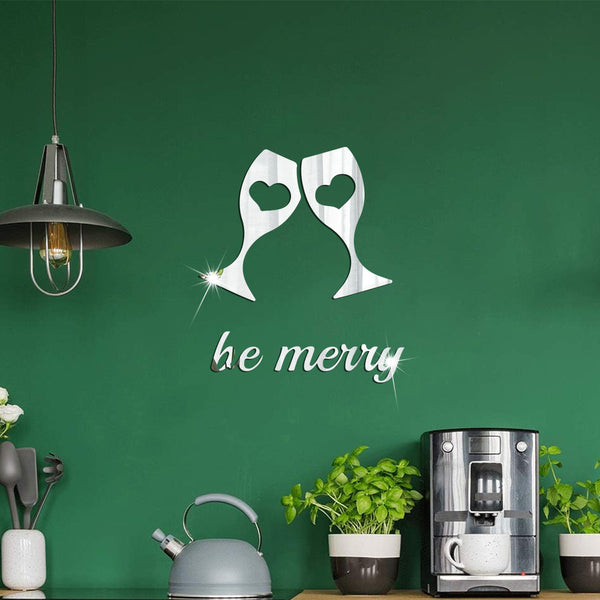 Cross-border  love wine glass mirror sticker 1mm acrylic wall sticker restaurant room kitchen wall decoration