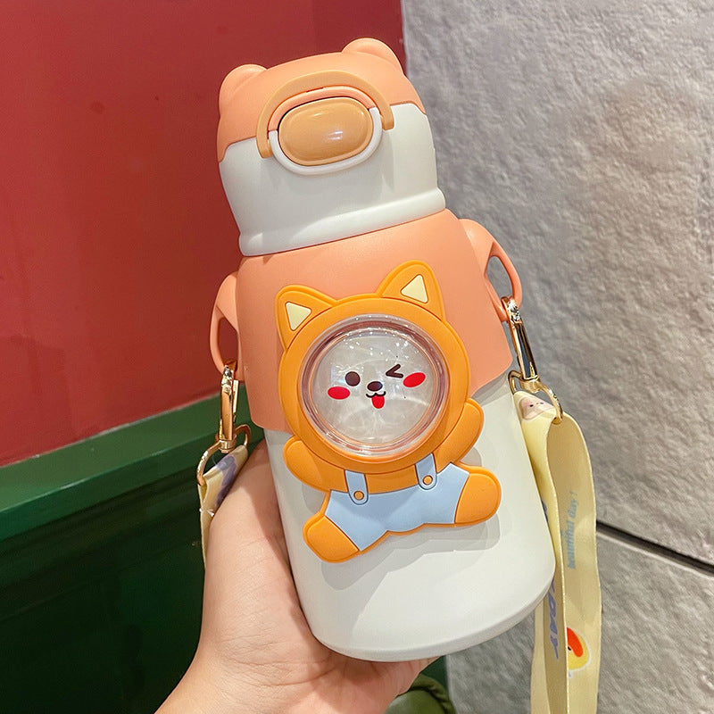 High-value, fun-themed kids' thermos: 316 stainless steel cartoon design, perfect for school, with straw for boys and girls