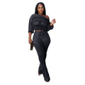 C7568 cross-border   fashion women's distressed one-shoulder pleated flared casual pants set