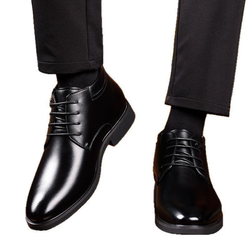 Men's winter cotton shoes, fleece-lined warm & thickened leather boots, sheepskin shearling boots, business genuine leather high-top shoes