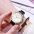 Silent quartz watch for civil service exams - suitable for students, men, and women - official exam approved, leather strap, no ticking sound