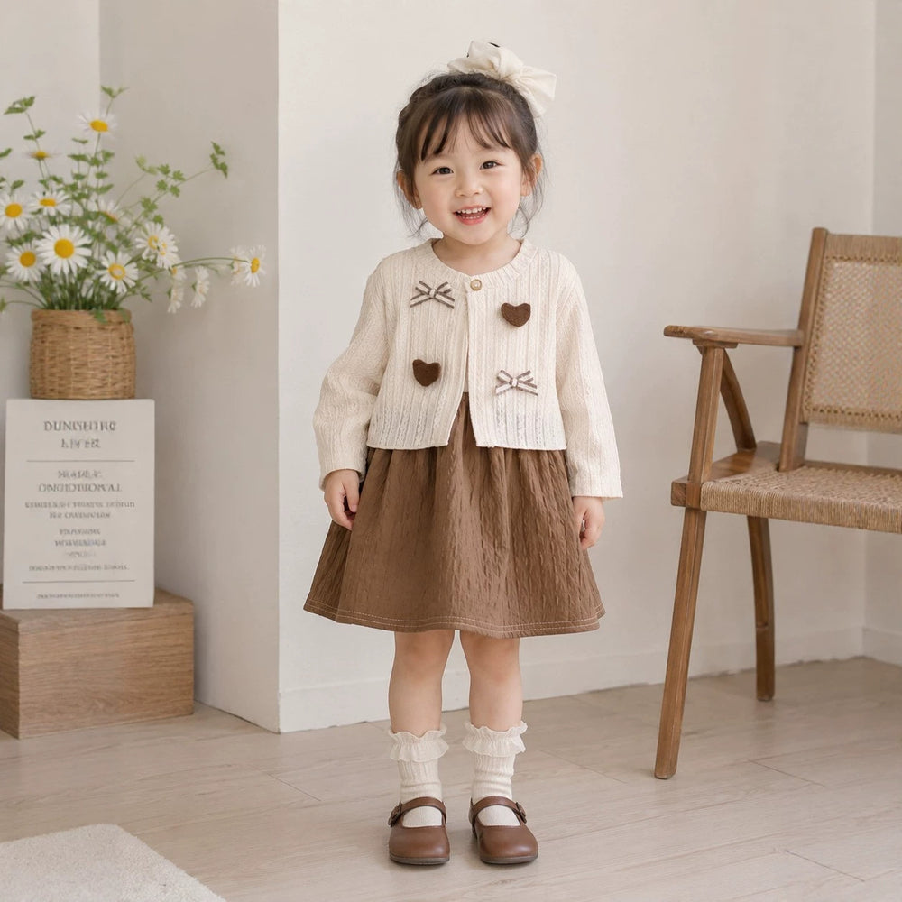 Girls' heart-shaped bow dress,  spring/autumn korean style, toddler cartoon cute dress, baby dress