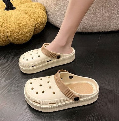 Thick sole crocs slippers women's summer outwear abrasion resistant home non-slipthickened popular baotou half slippers summer