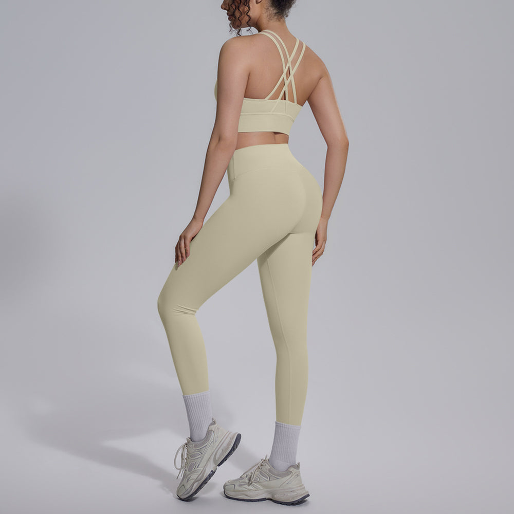 Sexy criss-cross back shockproof sports bra yoga set - high waist, butt-lifting, quick-dry, compression running & fitness outfit