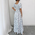 Evening mist spring/summer floral print bubble sleeve dress, fashionable slit hem a-line dress, women's clothing