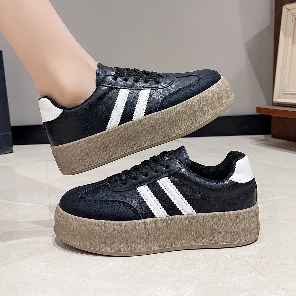 Increased casual sneakers, platform shoes, tie backflats women's thick sole 2026 spring new arrival agander training shoes white shoes