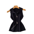 Korean style commute chic: women's summer slim-fit sleeveless knit vest with polo collar and zipper detail