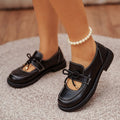Plus size british style leather loafers - new spring/autumn work shoes for women - versatile black bowknot hollow-out loafers