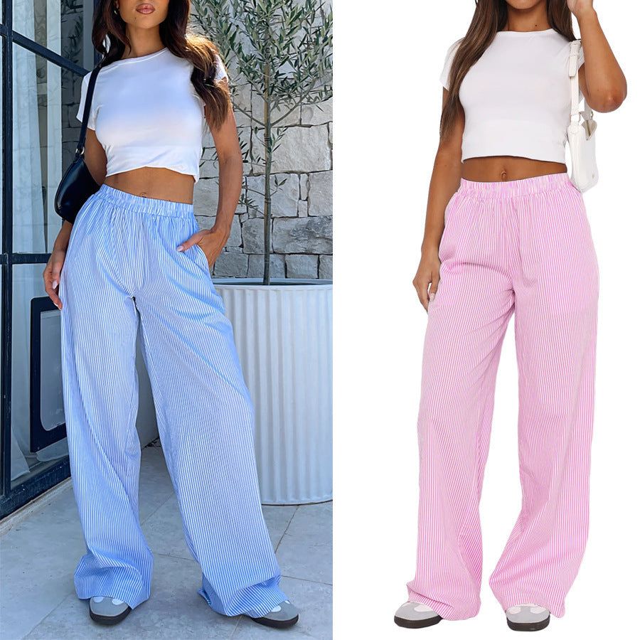 2024 new amazon women's striped wide-leg pants - casual street style, trendy ins fashion, loose fit, high-waisted trousers