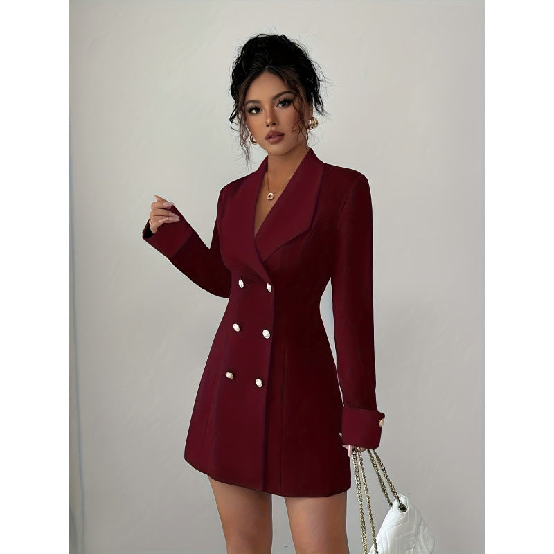 Women's autumn french chic double-breasted mini dress - perfect for parties & gatherings