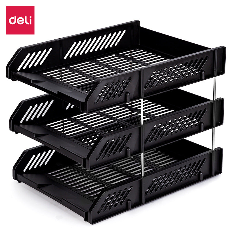 Deli 9209 Office File Block Triple File Box Three Layer File Rack File Basket Data Rack File Block Wholesale