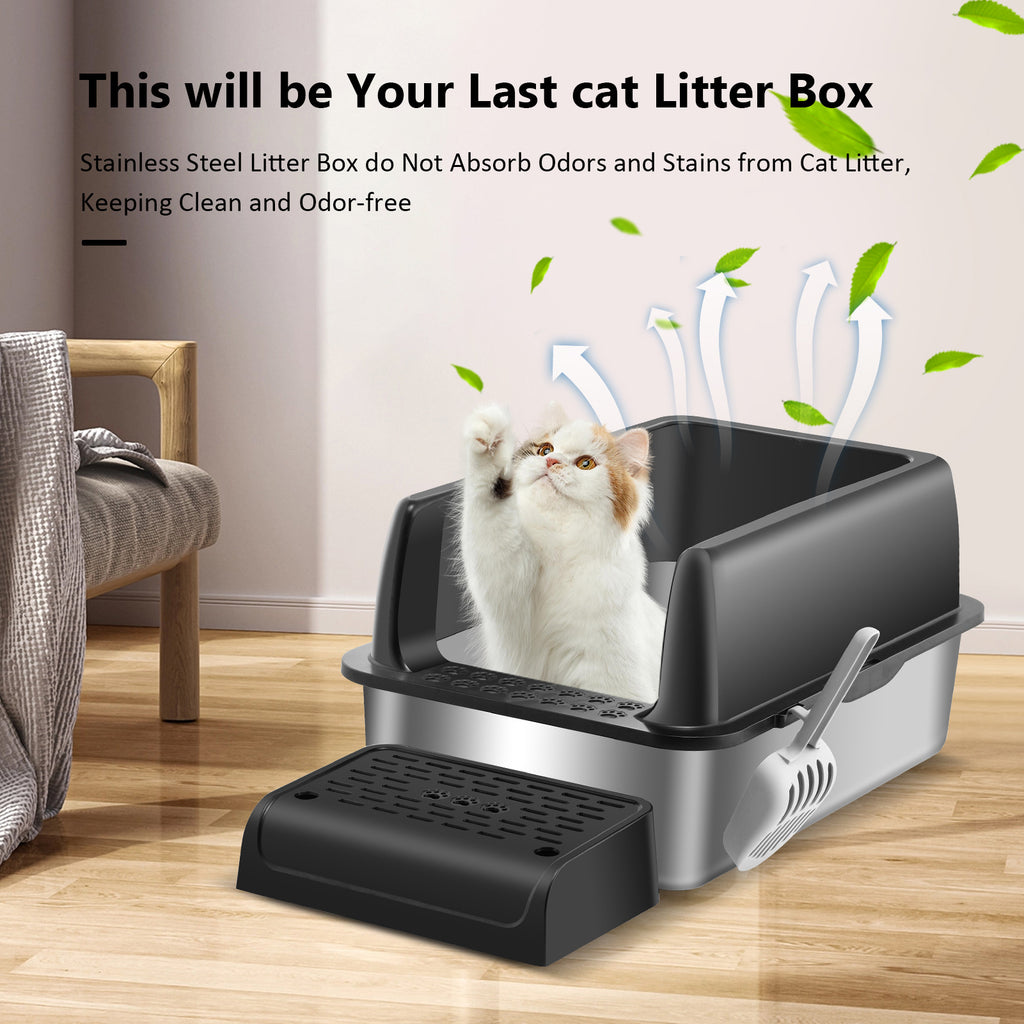 Cat litter box,  stainless steel semi-closed splash-proof cat toilet cat litter box