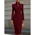European and american new arrival: slim-fit solid color stand collar long sleeve elegant commute dress / formal dress