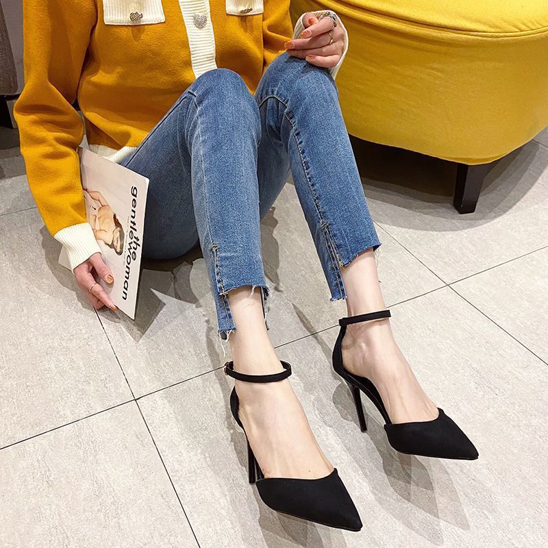 Stiletto heel french lace-up high heels women's 2025 summer pure & seductive closed-toe sandals fashion ankle strap sandals