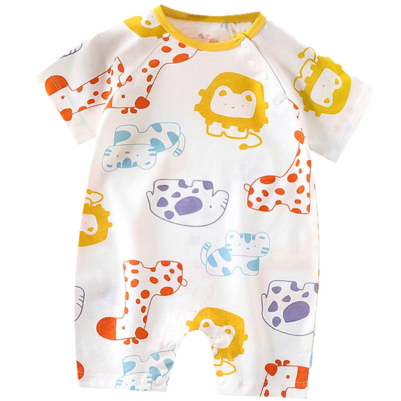 Baby clothes summer thin pure cotton air-conditioning clothes pajamas newborn baby short-sleeved onesie baby outing khaki crawling