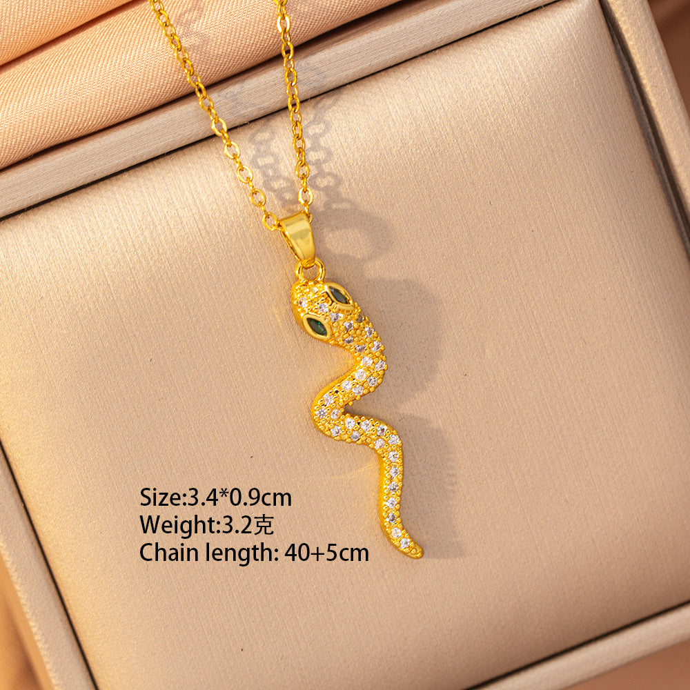[copper inlaid with zirconium] cross-border hot-selling snake-shaped necklace for women, personalized fashion stainless steel elegant accessible luxury clavicle chain jewelry