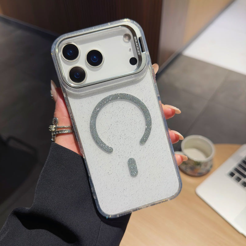 Minimalist glitter magnetic lens protection phone case - new design for iphone 17 pro max, ice americano style, compatible with iphone 13