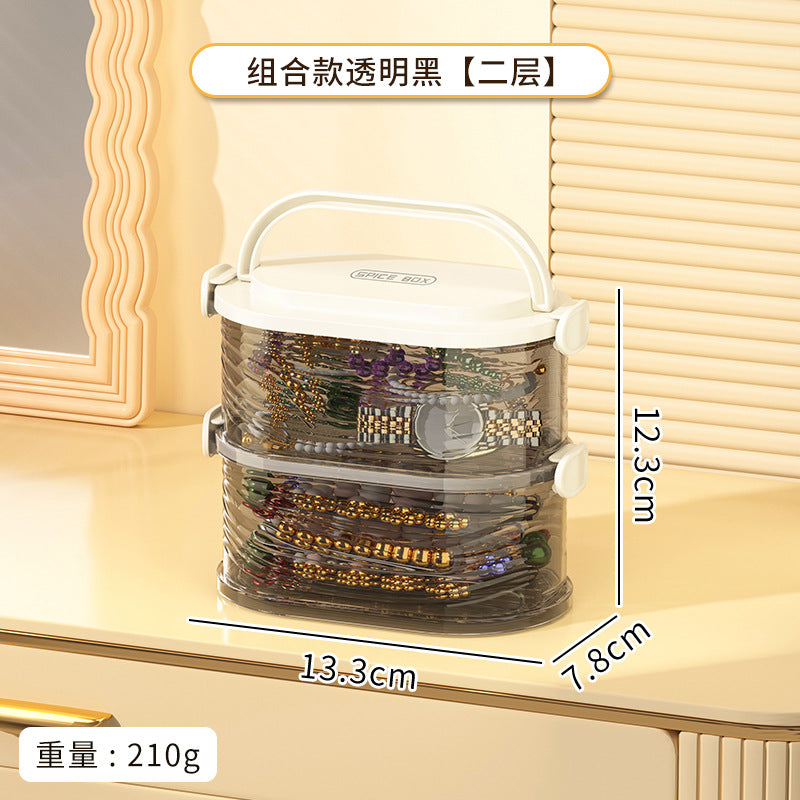 Customizable children's hair accessories storage box with lid Portable transparent jewelry box Cream style multi-layer desktop storage box