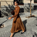 autumn european and american style women's cross-border new fashion elegant slim-fit solid color halter neck long sleeve dress