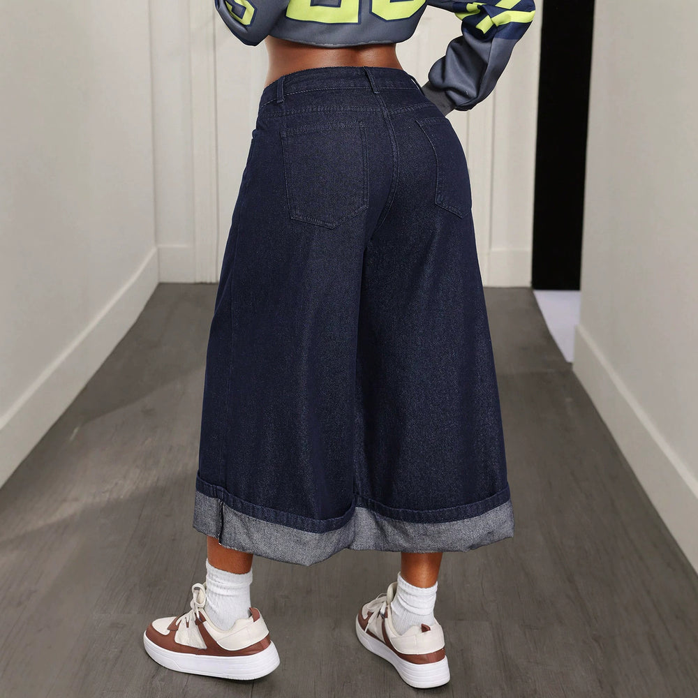 60 in stock-16506  cross-border foreign trade straight-legloosecasual women's curled nine-point pants denim pants