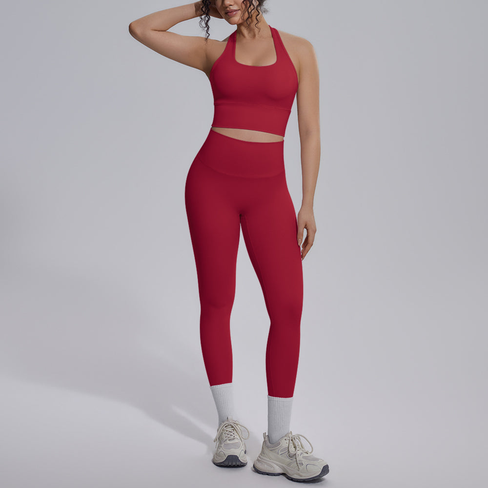 new arrival nude tight yoga wear sports beautiful back high waist hip lifting pants suit quick-drying running fitness wear