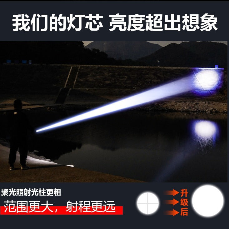 Cross-border A06A strong light digital power display zoom upgrade TYPE-C rechargeable white laser remote fire emergency flashlight