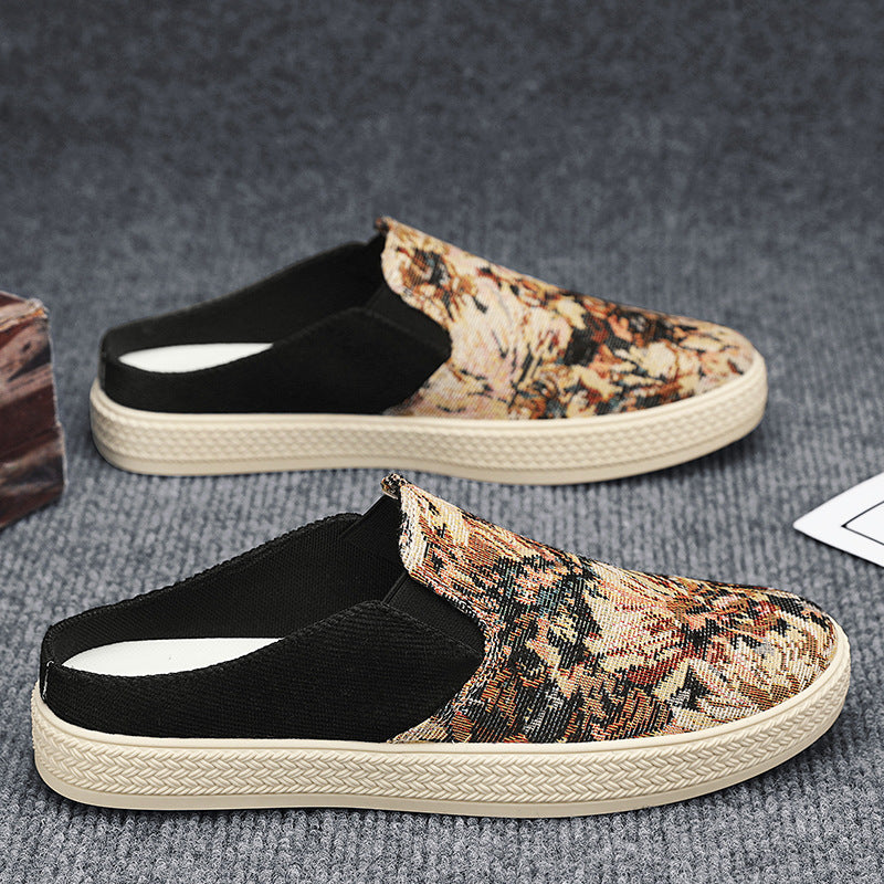 Canvas men's shoes summer breathable lazy thousand-layer bottom one-leg old beijing cloth shoes office sneakers half drag men's style