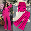 Fashionexportv necksweetcardigantopsloose pantsknittingtwo-piece setfemalefall and winter silmelegantsuit
