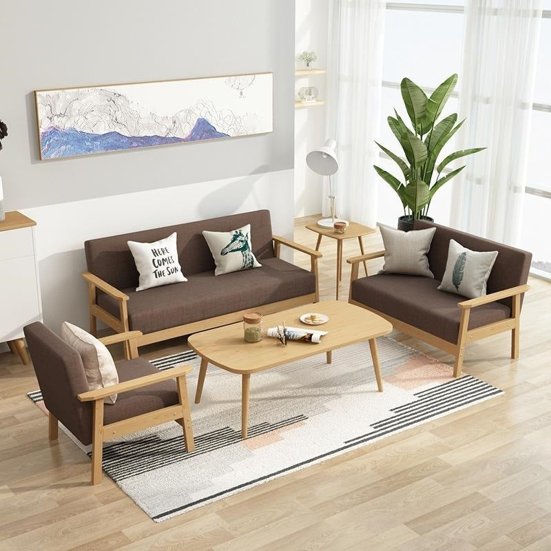 Solid wood sofa and coffee table set - modern minimalist fabric office sofa for small apartments and rental properties