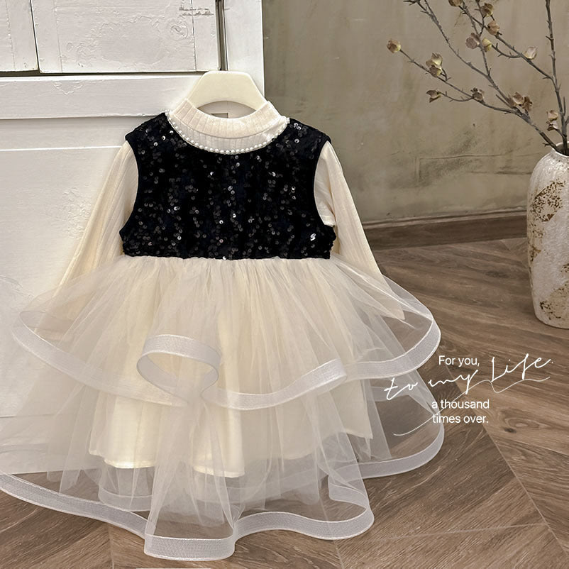 Girls' dress:  autumn new style, chic baby girl hepburn-inspired fashionable sundress, birthday gift two-piece set