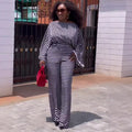 European and american cross-border african women's clothing  summer new fashion striped long sleeve top and high-waisted pants casual set