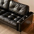 Nebula sofa, glossy black oil wax leather, high-back, small apartment, retro, vintage, southeast asian style