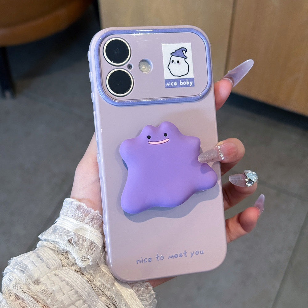 Suitable for iphone 18 purple little monster holder mobile phone case apple 17pro ghost sticker cute protective cover