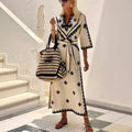 2025 aliexpress european and american autumn/winter new collection: printed belted bohemian dress for women