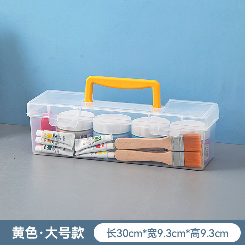 Portable Art Student Tool Box Large Capacity Desktop Transparent Painting Paint Box Brush Stationery Storage Box