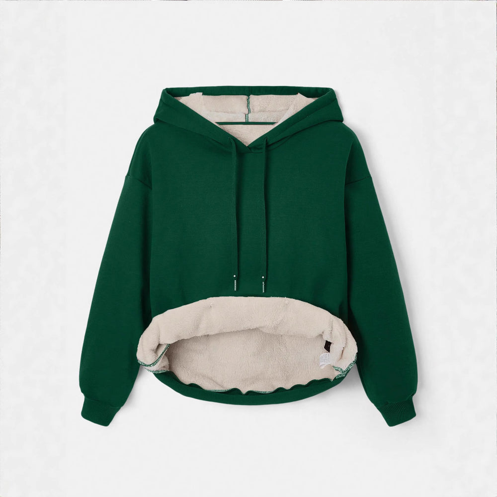 fashion  fleece-linedsweatshirt hooded thickenedpure colorcasualheattechoutwearcouple's pullover wide