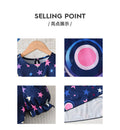 summergirldress navy blue star printing puff sleeves fungus edge waist a-line kids princess dress