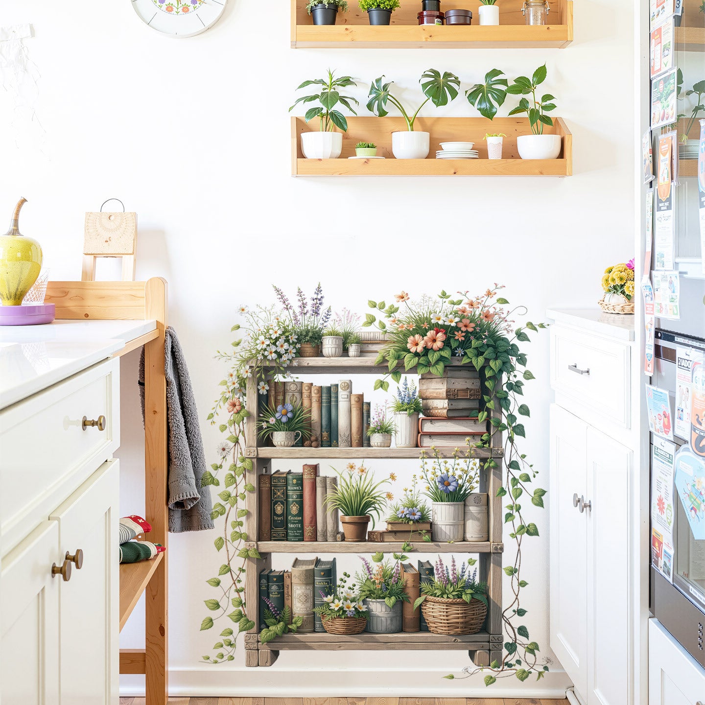 Plant flower stand potted plant wall decoration sticker bedroom kitchen study bookshelf effect self-adhesive wall sticker 45012