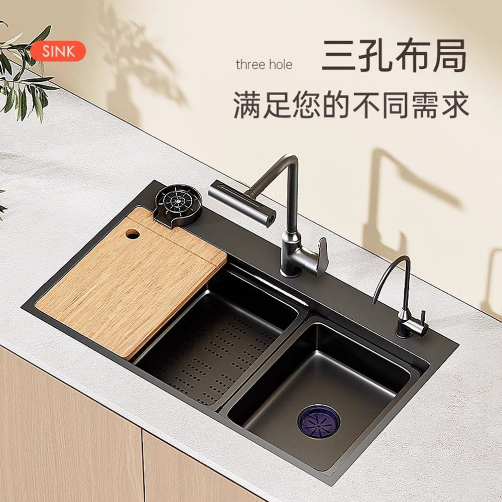 Nano gun gray sink large single slot kitchen 304 stainless steel handmade vegetable basin sink undercounter basin for home