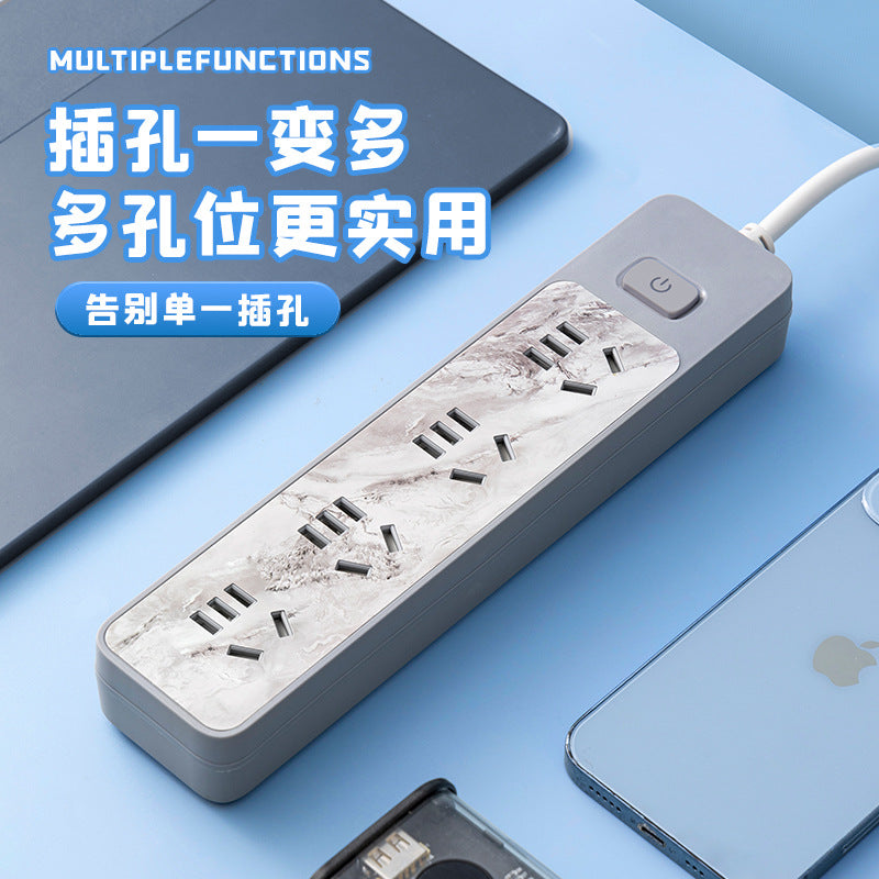 Custom pattern marble socket panel multi-outlet power strip with usb charging, 10a, corded, multiple outlets