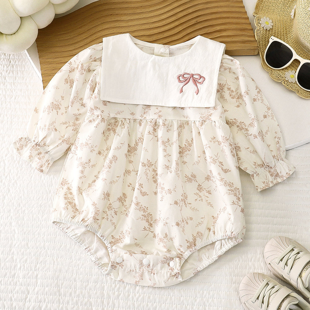 K-style baby summernew arrival bag butt baby pure cotton jumpsuit floral long sleeves romper female baby khaki