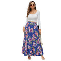Fashion cross-border retro large flower digital printed high waist skirt pleated ruffles patchwork large swing skirt
