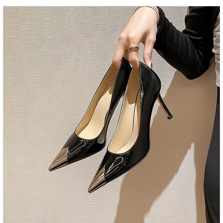 Korean style autumn/winter park chae-young inspired high heels - women's 2026 new design, elegant metallic pointed toe pumps for spring